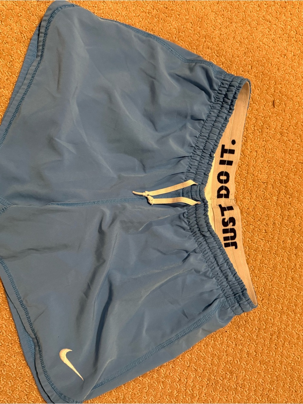 Nike White Athletic Shorts with Navy 'JUST DO IT.' Waistband